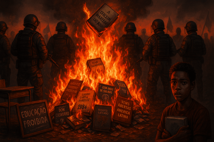 Governos atacam a educação. Livros queimados. Capitalismo de vigilância